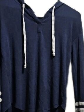 Hollister Navy Long Sleeve Hooded Top Sz S Stripe Casual Pullover Womans 💵